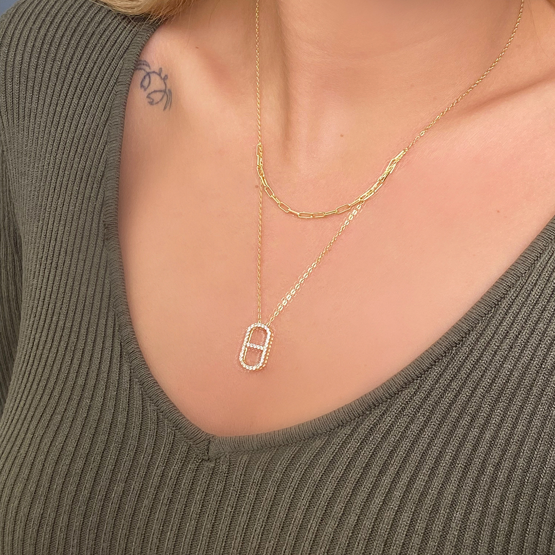 2li Gold Silindir Kolye