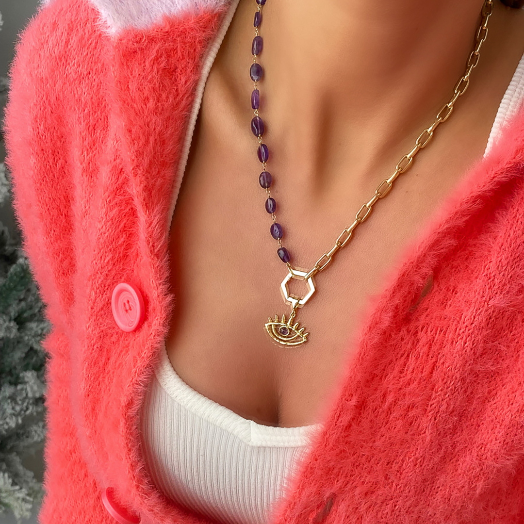 Ametist Doğal Taş Kolye