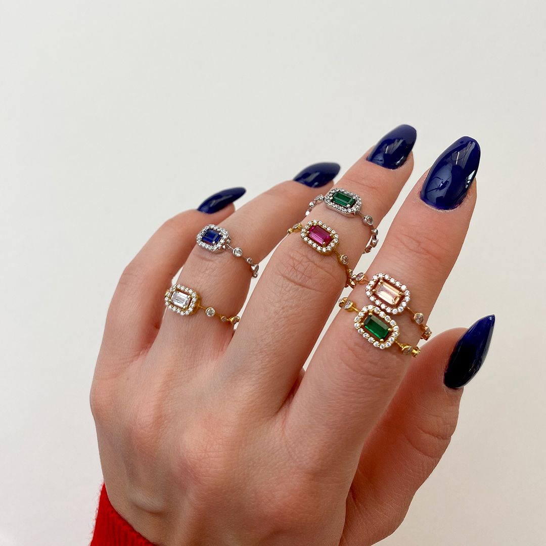 Baget Sıra Taşlı Yeşil Yüzük