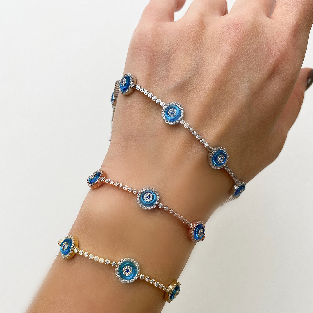 Cam Göz Bileklik Beşli Silver