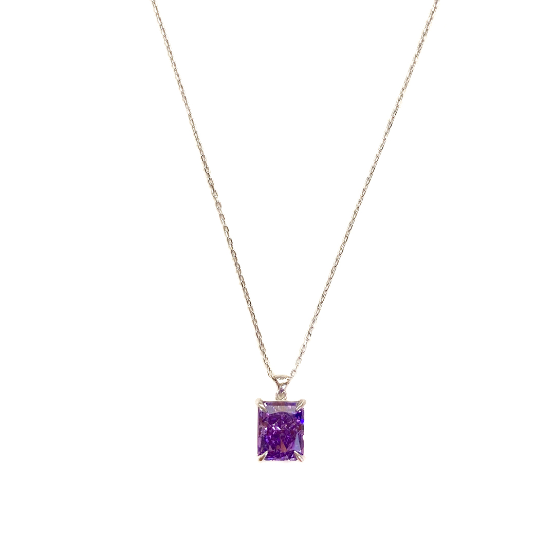 Dikdörtgen Mor Taşlı Kolye 2