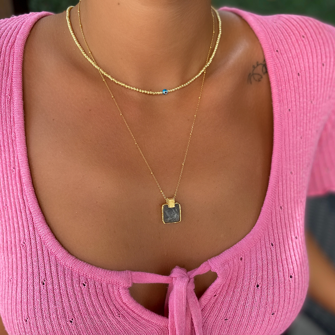 Doğal Taş Akik Kare Kolye