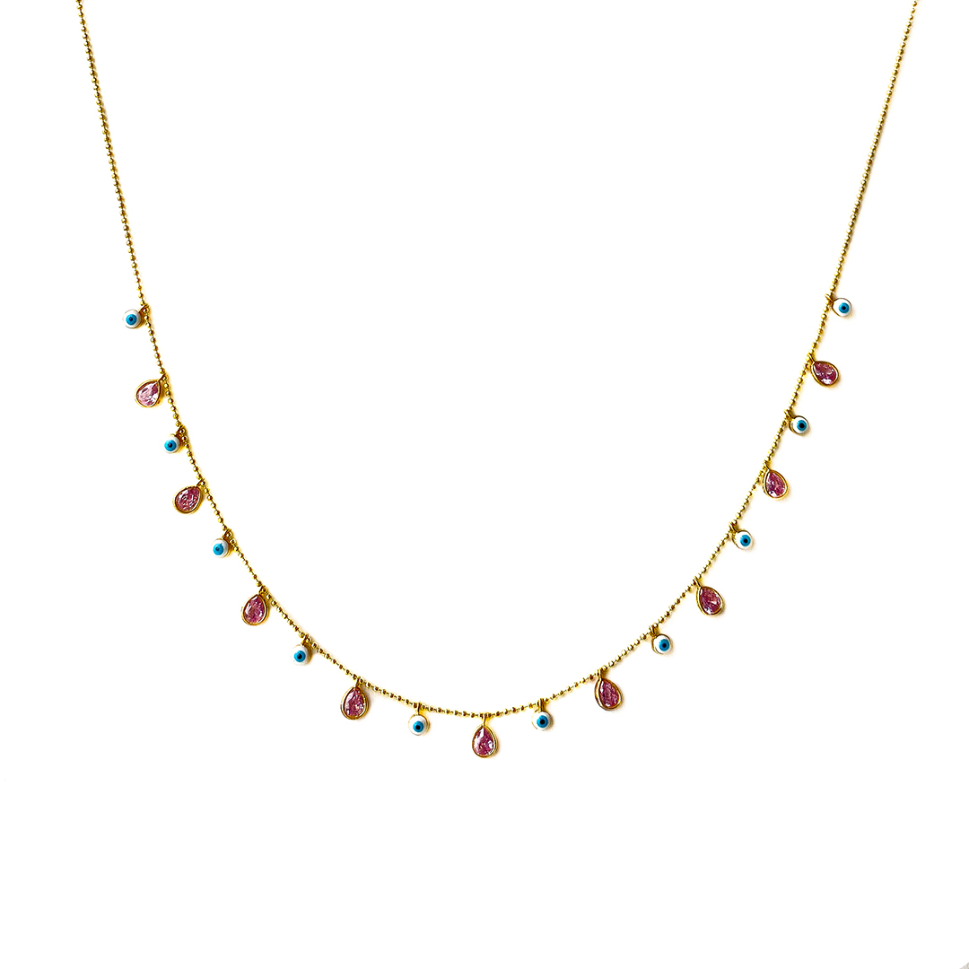 Gold Pullu Nazar&Pembe Kolye 2