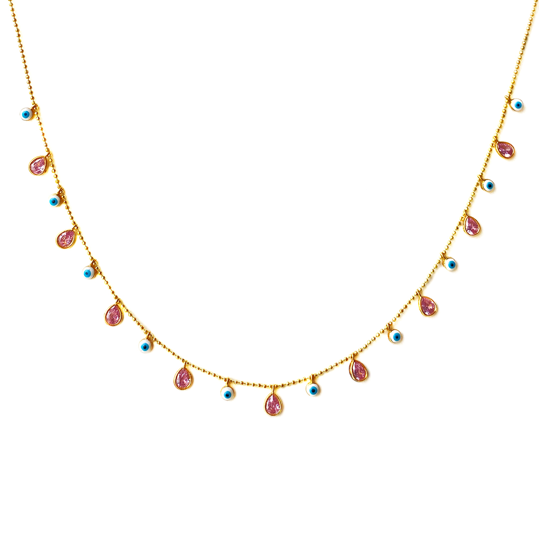 Gold Pullu Nazar&Pembe Kolye