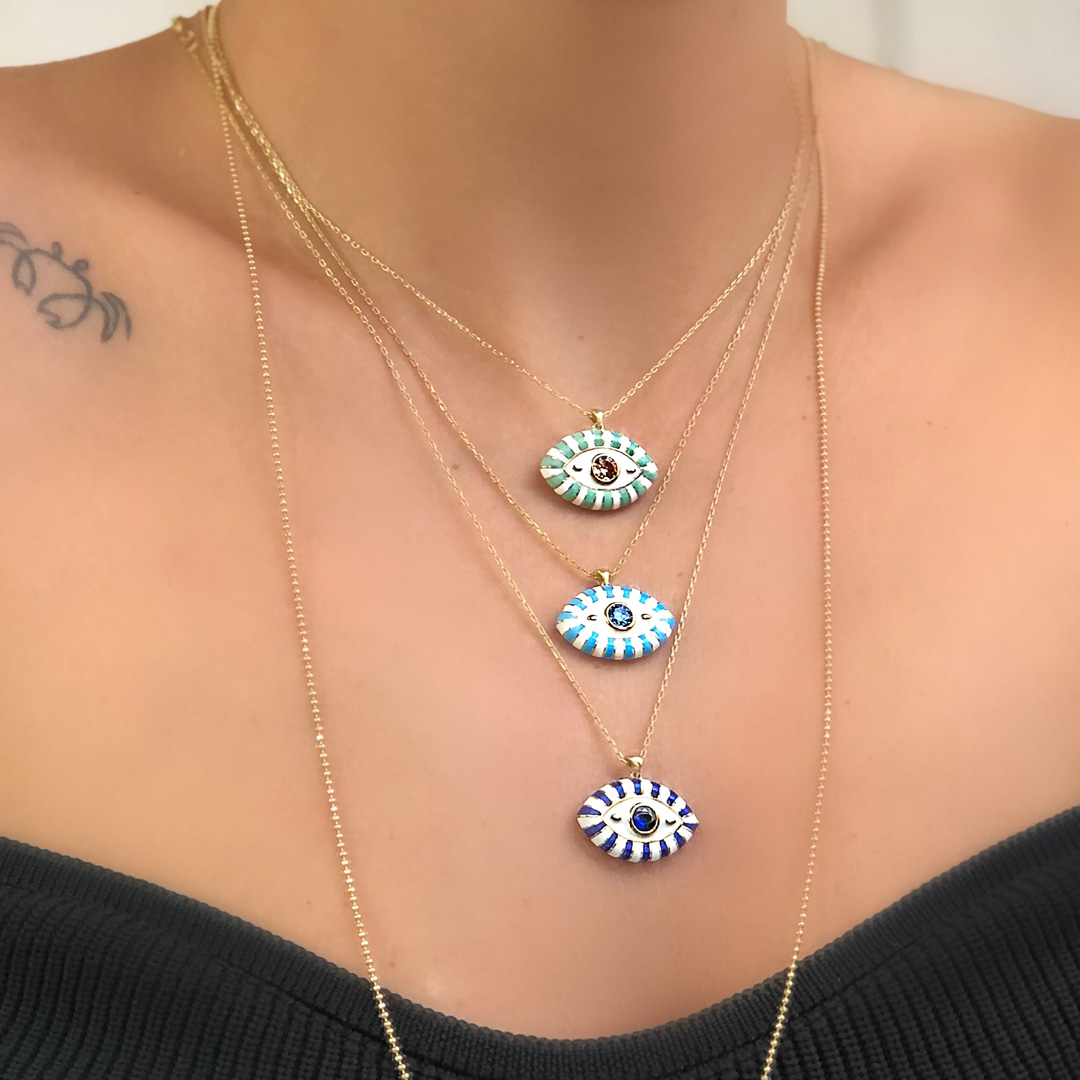 Mineli yeşil göz kolye