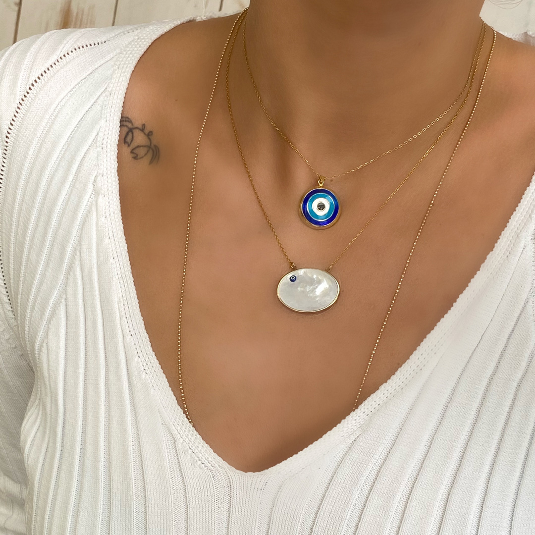 Mineli beyaz nazar boncuğukolye