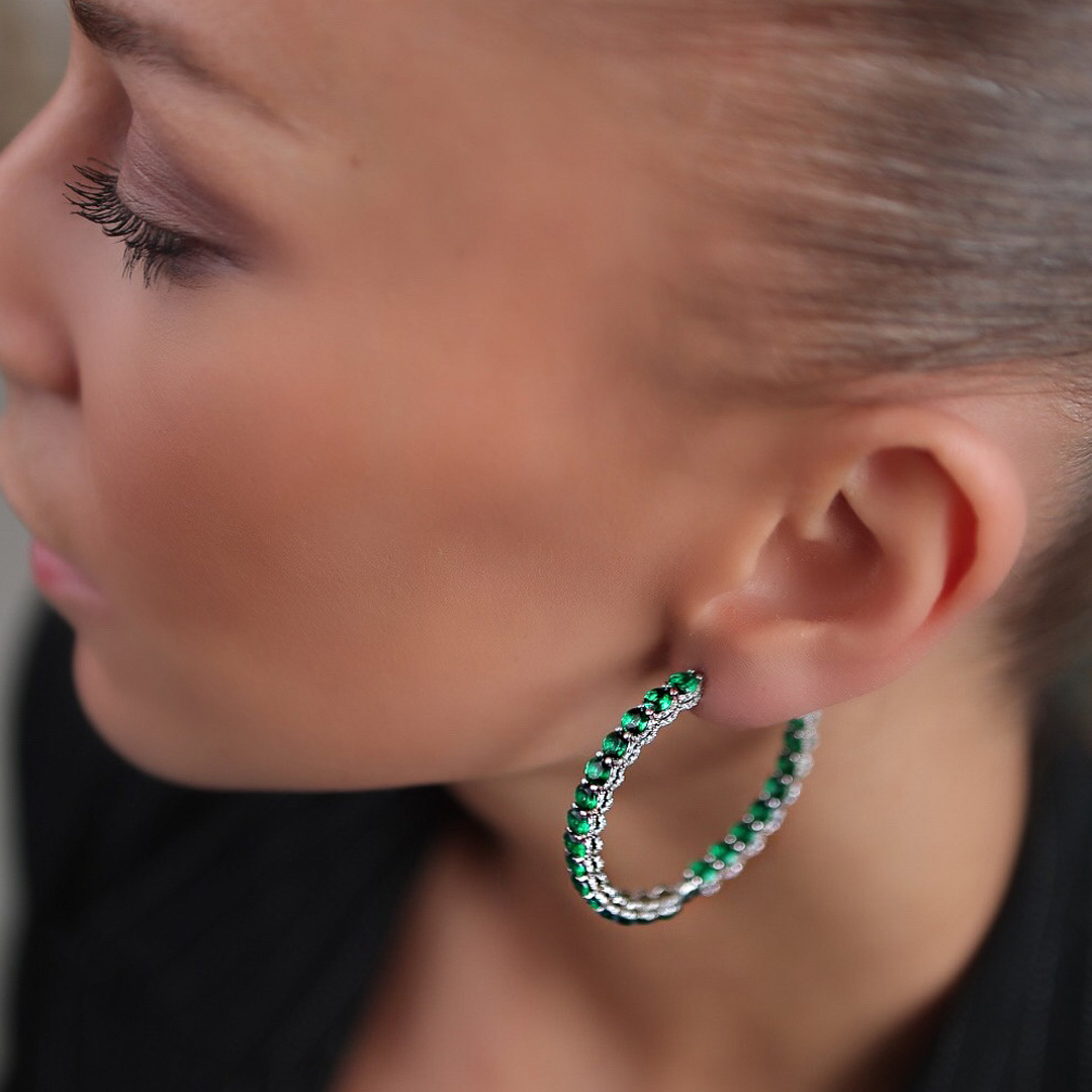 Yeşil topaz halka küpe