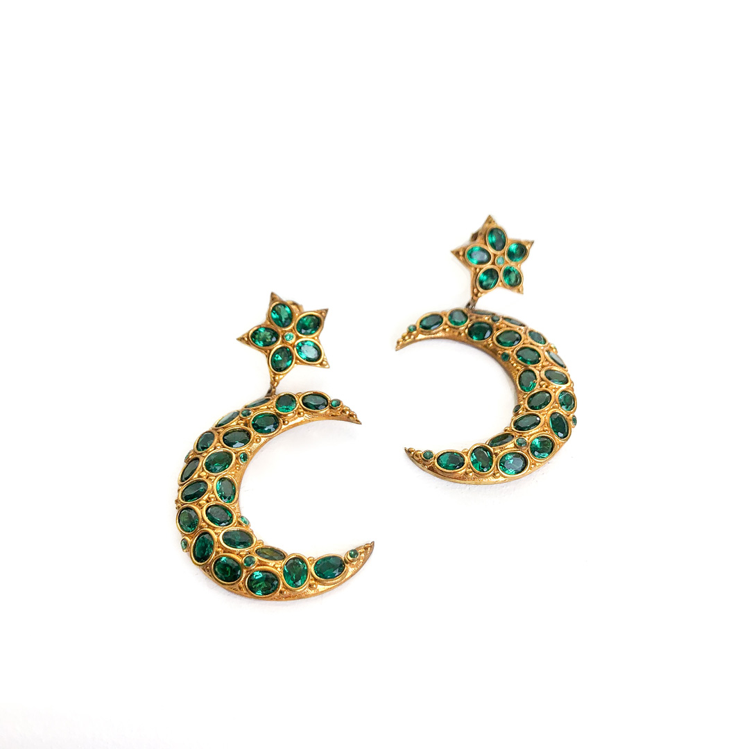 Hilal koleksiyon yeşil küpe