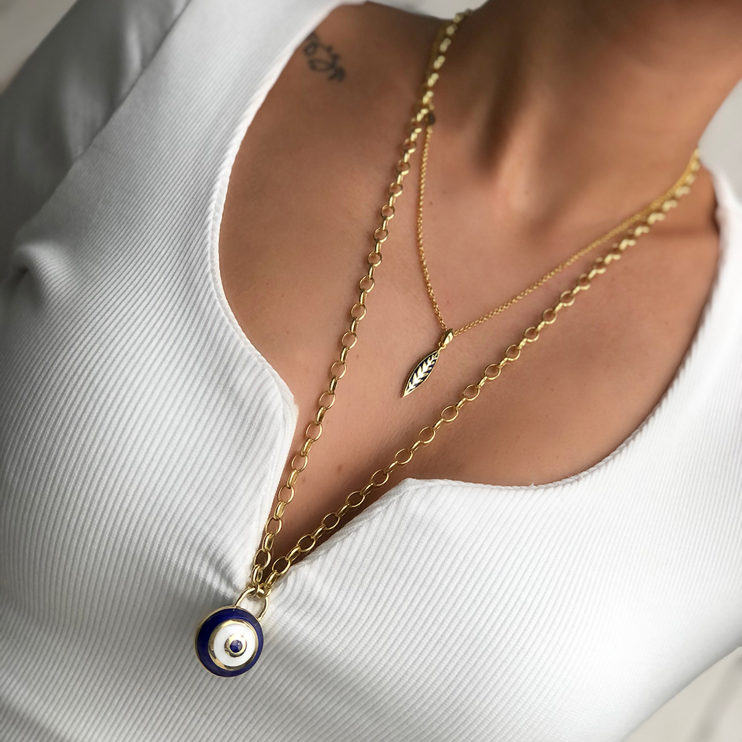 Mineli Çift Renk Nazar Kolye