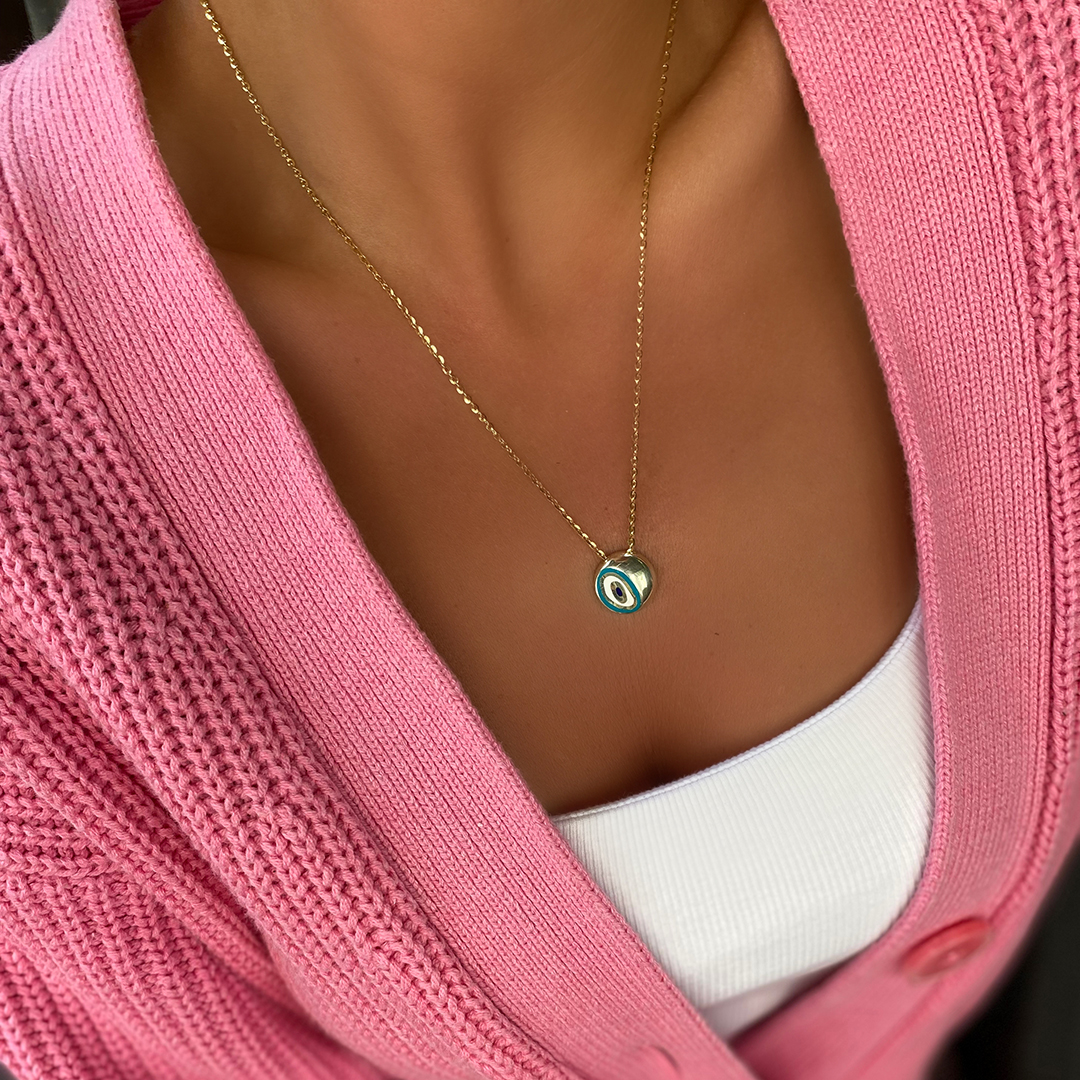 Mineli Yassı Gold Kolye