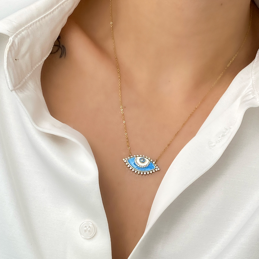 Mineli zirkon taşlı göz kolye 2