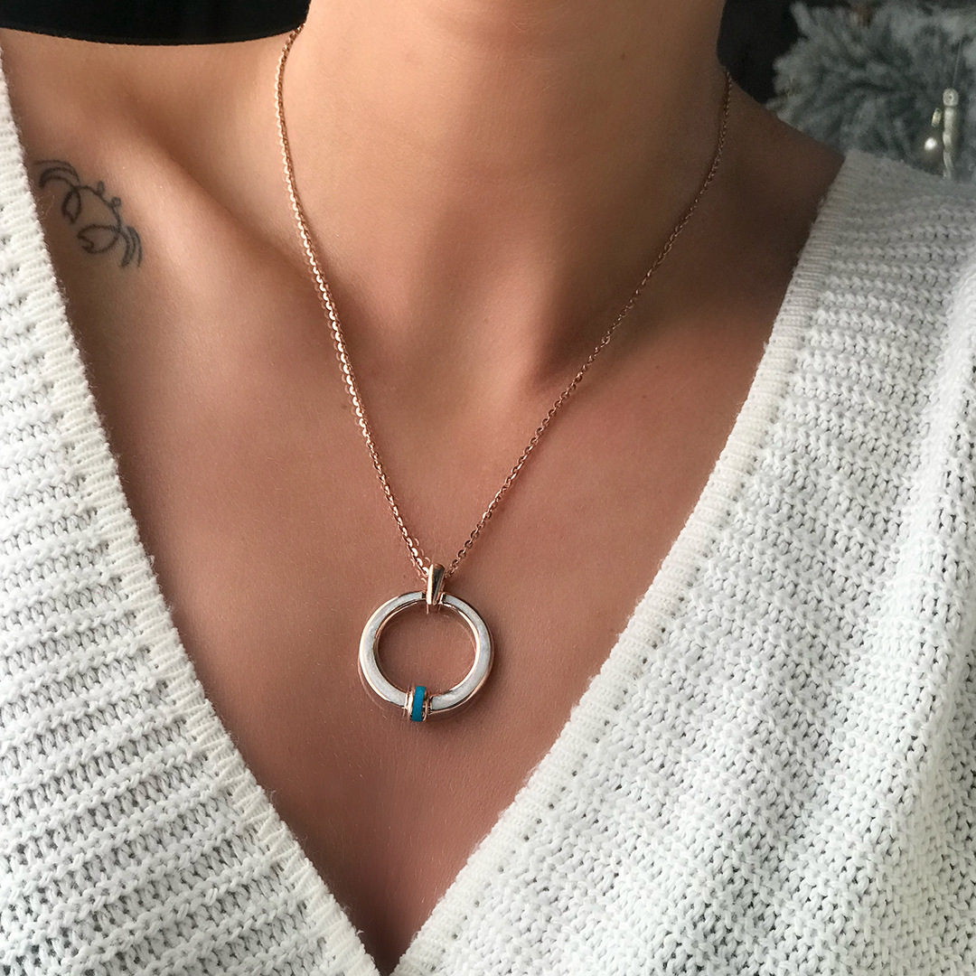 Gold Mineli Elips Kolye