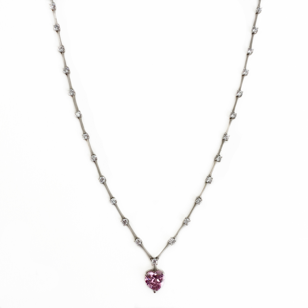 Sıra Taşlı Pembe Kalp Kolye 2