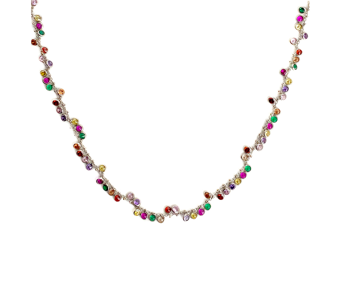 Taşlı Pullu Renkli Silver Kolye 2