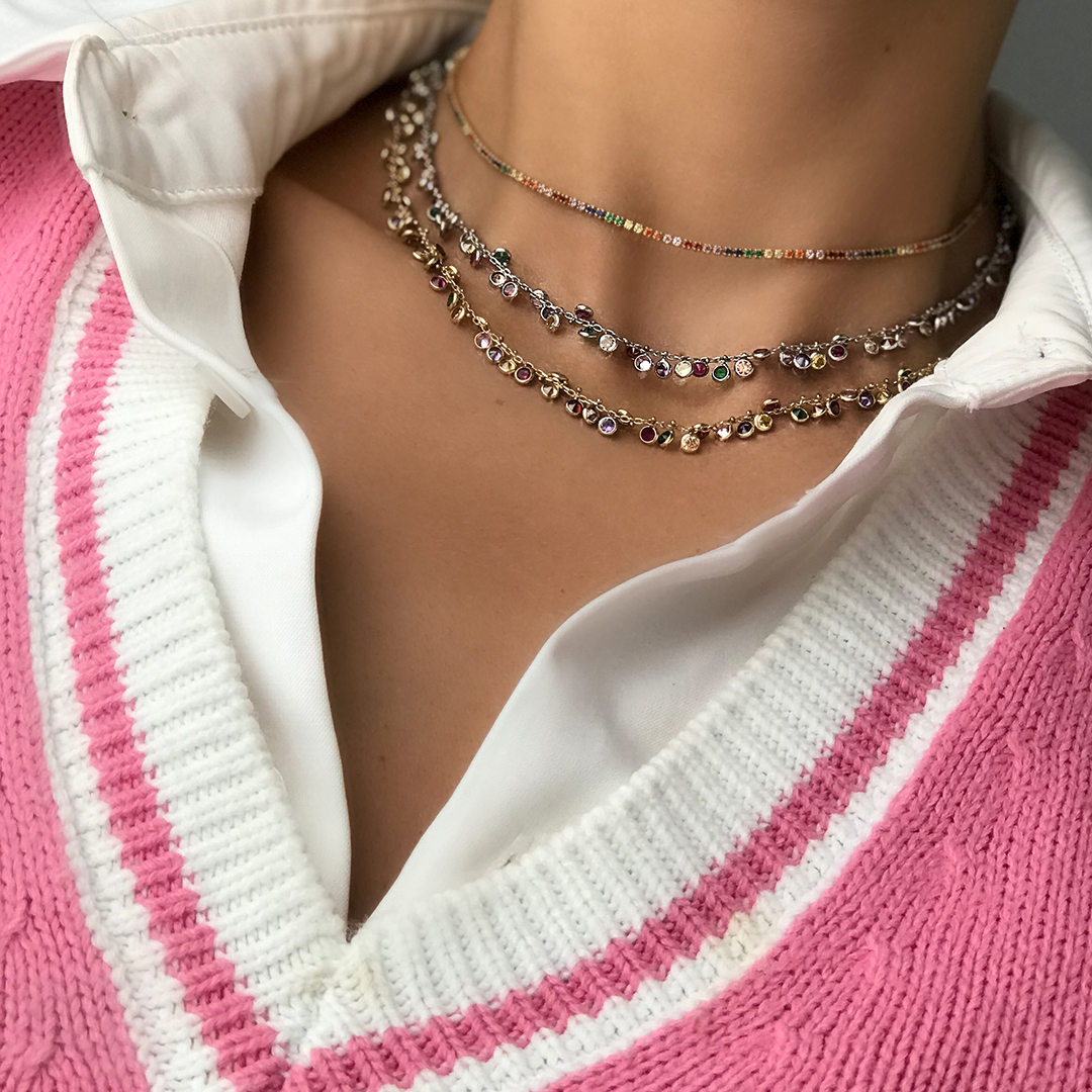 Taşlı Pullu Renkli Silver Kolye