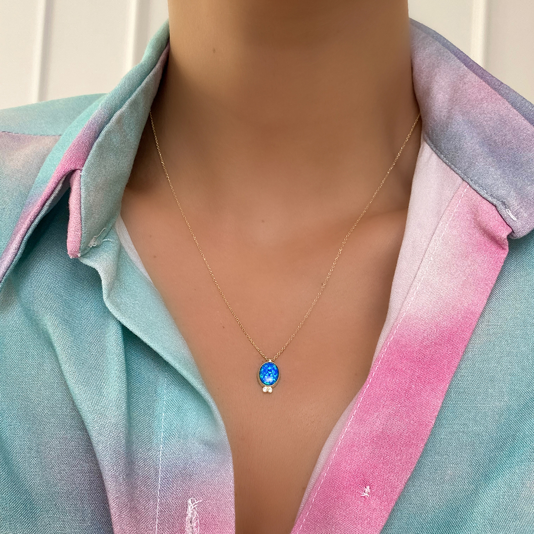 Turkuaz Opal Taşlı Kolye