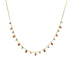 Gold Pullu Nazar&Pembe Kolye