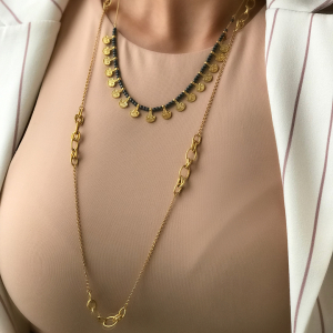 Pullu black gold kolye