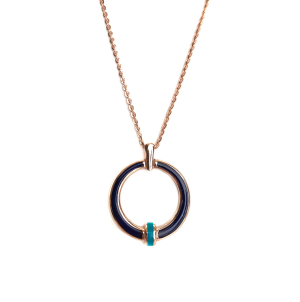 Gold  Mineli Lacivert Elips Kolye