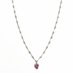 Sıra Taşlı Pembe Kalp Kolye