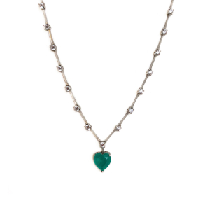 Sıra Taşlı Yeşil Kalp Kolye