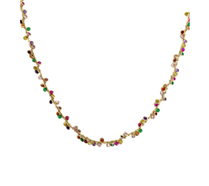 Taşlı Pullu Renkli Gold Kolye